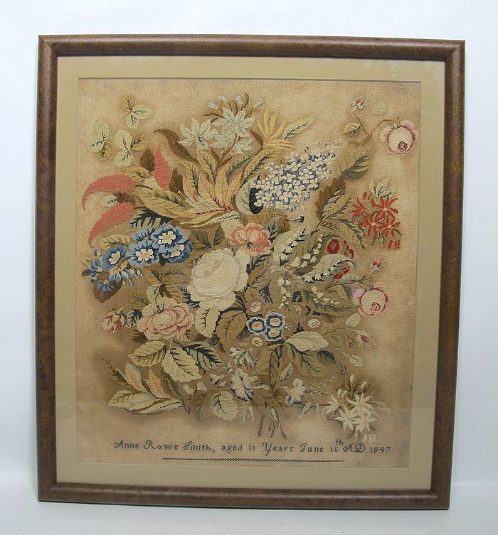 Antique Datd 1847 Anne Smith Age 11 Pennsylvania Folk Art Needlework