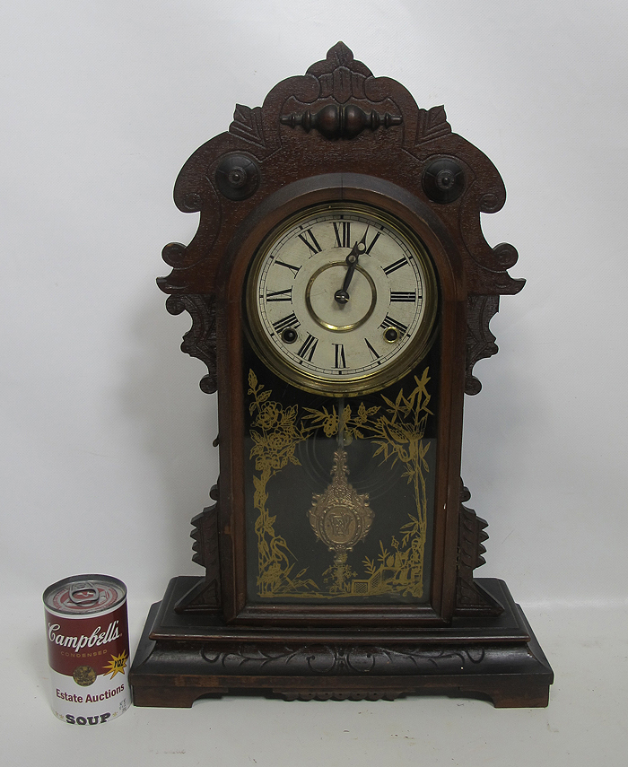 Antique c 1885 E. N. Welch ROS Walnut Case Gingerbread Parlor Mantle