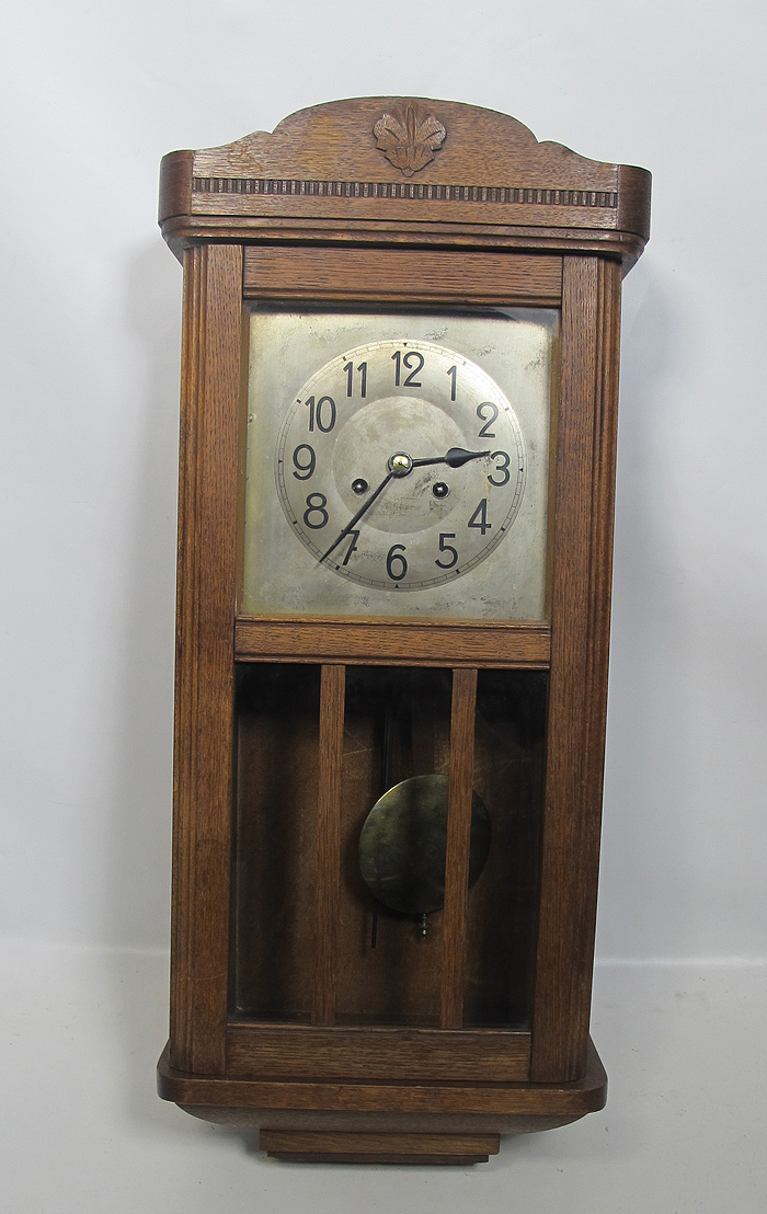 Antique German Orgel Gong Wooden Wall Clock w/ Caldwell Movement
