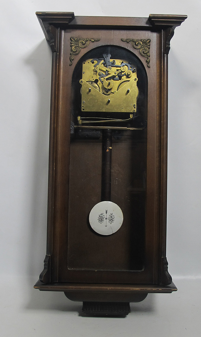 Antique German Westminster Chime Wooden Wall Clock w/ RA Pendulum NO